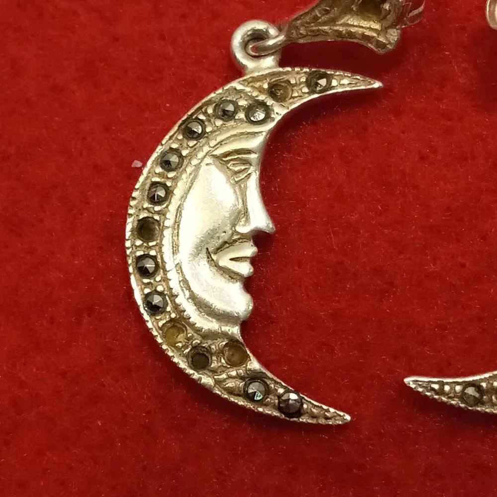 Crescent Sterling Silver  925 Set Of Earrings And Pendant-brooch - Picture 3 of 12